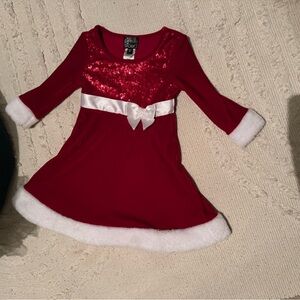 Red Sequin Holiday Kids Dress with White Accents